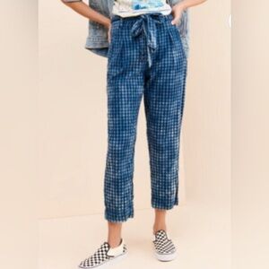 Maeve Anthropologie Pants Size 8 Aryl Bleached Pants Gingham Blue